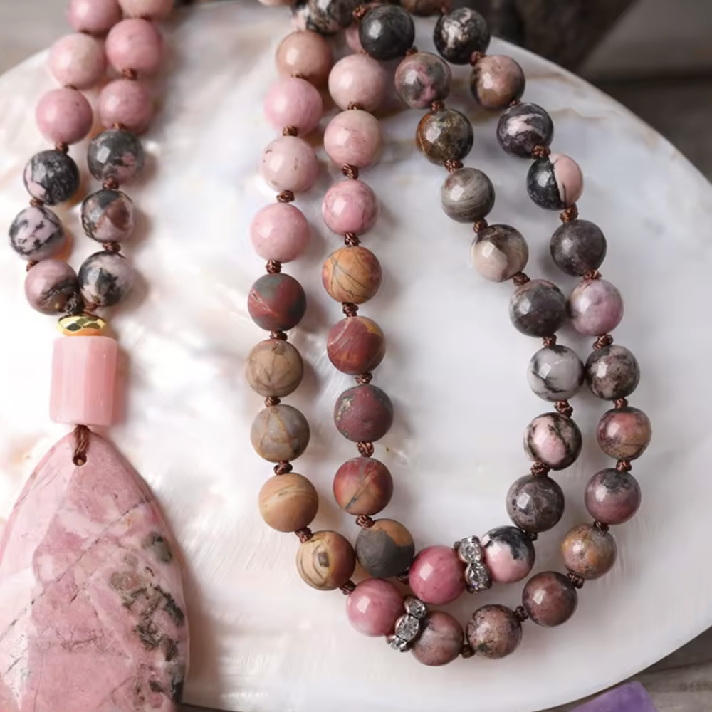 Rhodonite and Picasso Jasper Mala